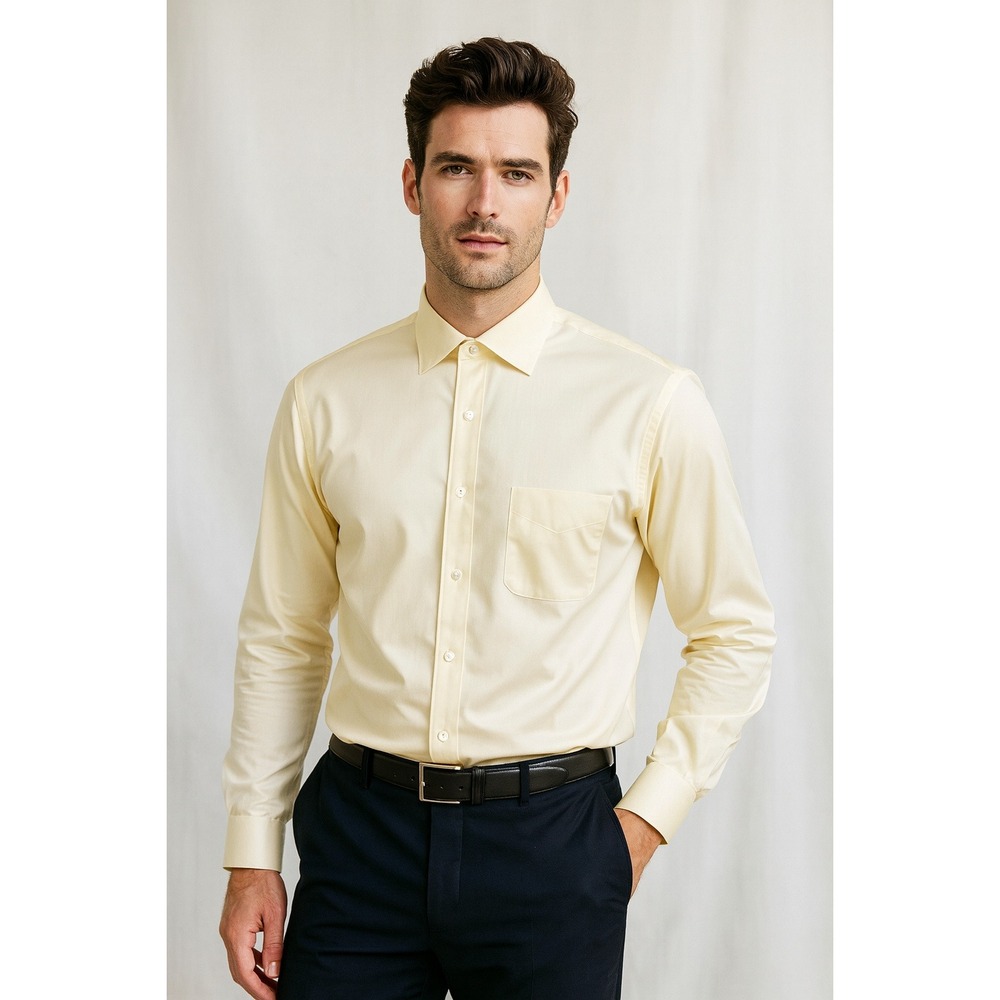PRONTO UOMO Dress Shirt Mens 17.5 Tall Cream Non Iron Classic Fit‎ Preppy Office
